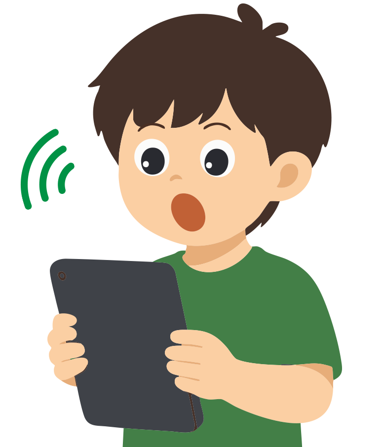 タブレットで声に出して音読する子ども
